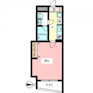 世田谷区千歳台２丁目　オートロック・防犯カメラ付高セキュリティ１Ｋ賃貸マンション1階1号室間取図