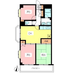 世田谷区千歳台４丁目３ＤＫ賃貸マンション1階角部屋間取図