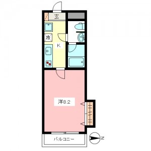 世田谷区千歳台２丁目　オートロック・防犯カメラ付高セキュリティ１Ｋ賃貸マンション2階3号室間取図
