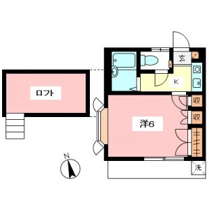 小田急線千歳船橋駅徒歩7分/経堂駅13分、世田谷区経堂4丁目ロフト付き１Kアパート1階南西角部屋間取図