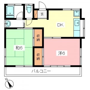 小田急線祖師ヶ谷大蔵駅徒歩17分 千歳台2丁目の2DK賃貸アパート 201号室間取図