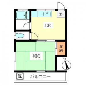 祖師ヶ谷大蔵駅徒歩7分、世田谷区砧５丁目１ＤＫ賃貸アパート最上階南西角部屋間取図